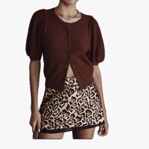 JOIE Chocolate Brown Cropped Cashmere Cardigan Women's XS Short Sleeve  NWT